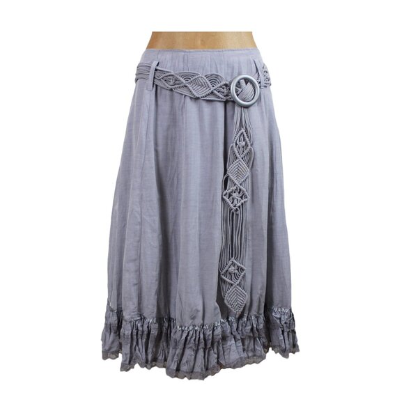 Linea Domani Lilac Grey Macramé Belted Crinkle Midi Skirt - Picture 14 of 16